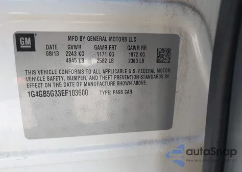 2014 Buick Lacrosse Leather Group z USA, uszkodzony, nr VIN 1G4GB5G33EF103600